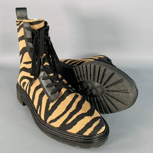 LOEFFLER RANDALL Size 12 Black Brown Tiger Knit Lace Up Ankle Boots - Picture 4 of 7